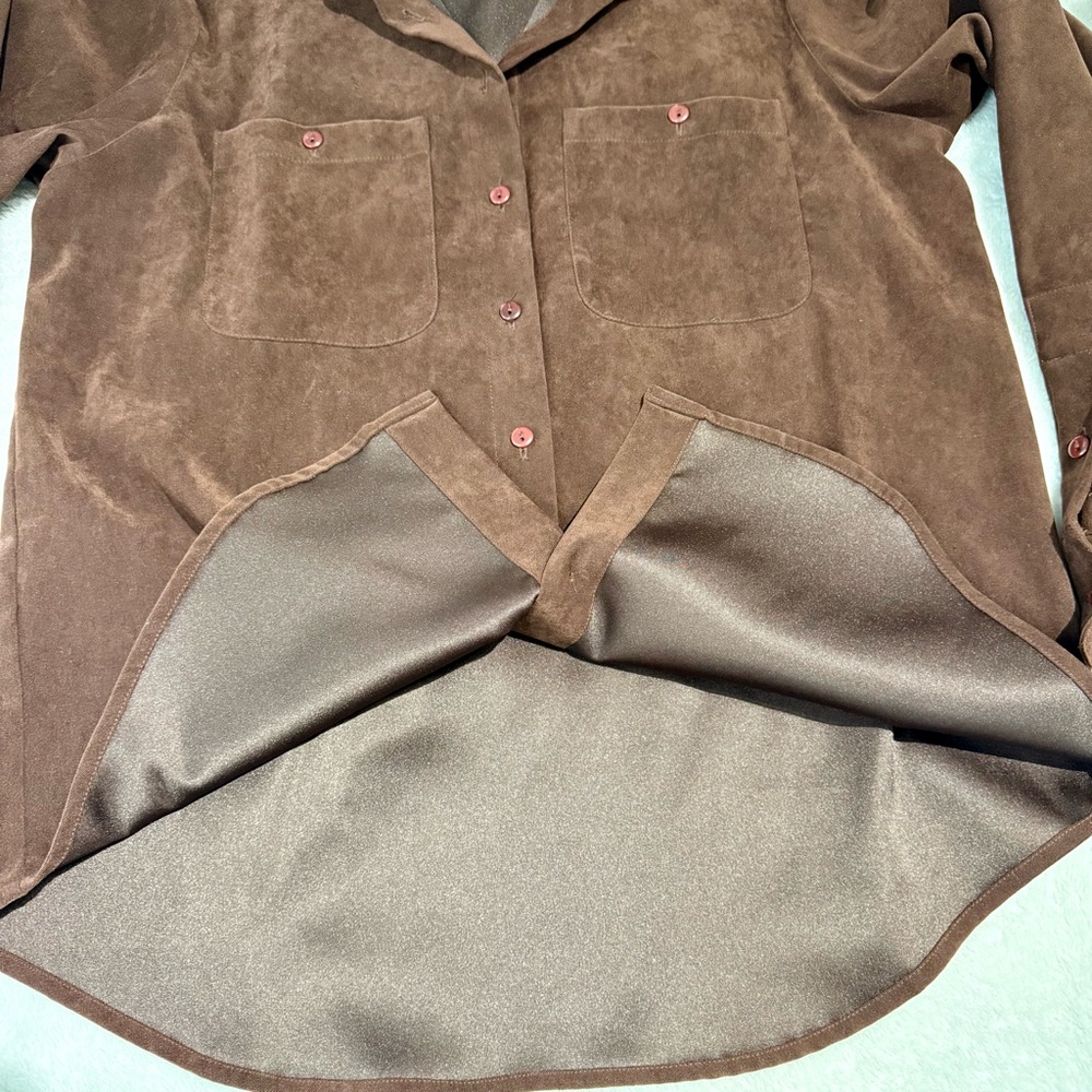 CB Carry Back Brown Faux Suede Button Down‎ Shirt | Size 6 - Picture 4 of 8
